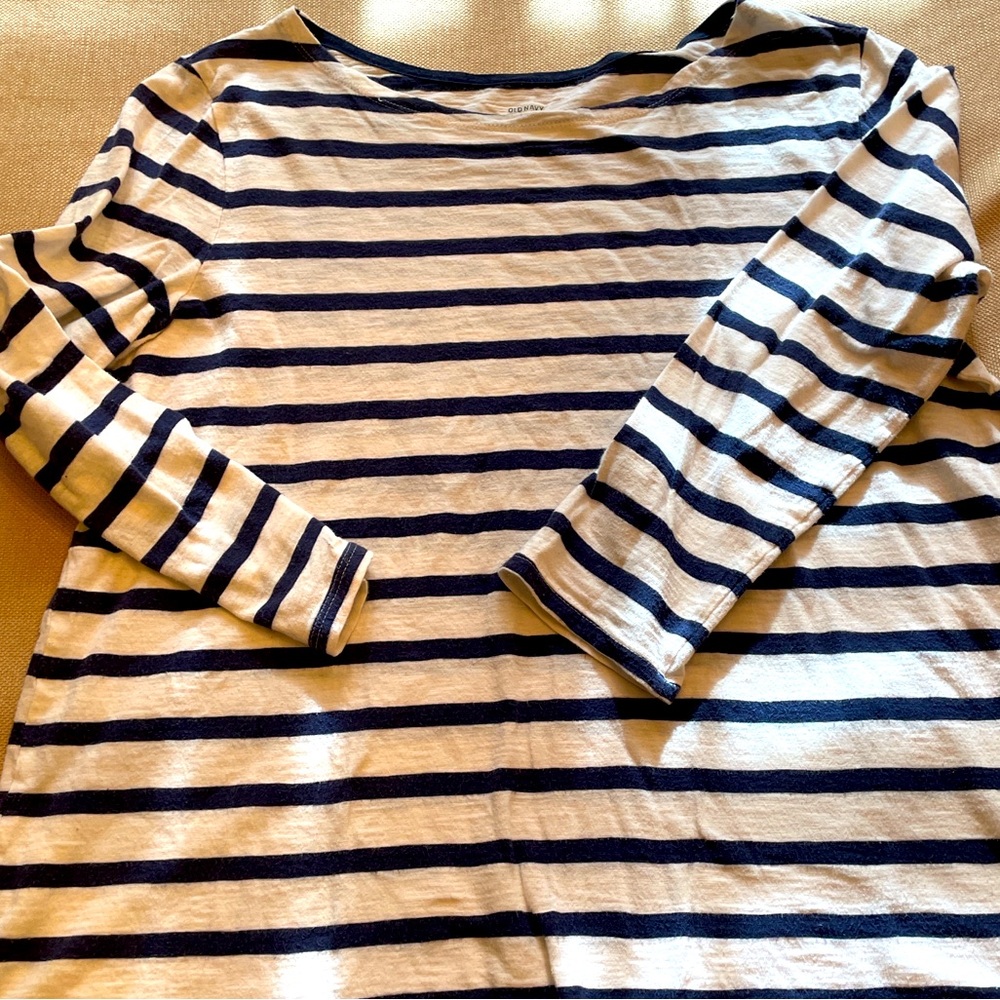 Striped Navy and White shirt size large